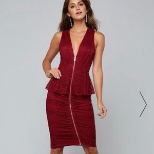 MAROON/Rhubarb bebe tiered lace dress Large L NWT